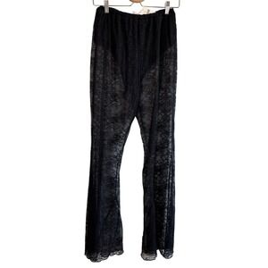 NEW Flat White Lace Flare Pants Black Womens Size M Sheer Whimsigoth Festival